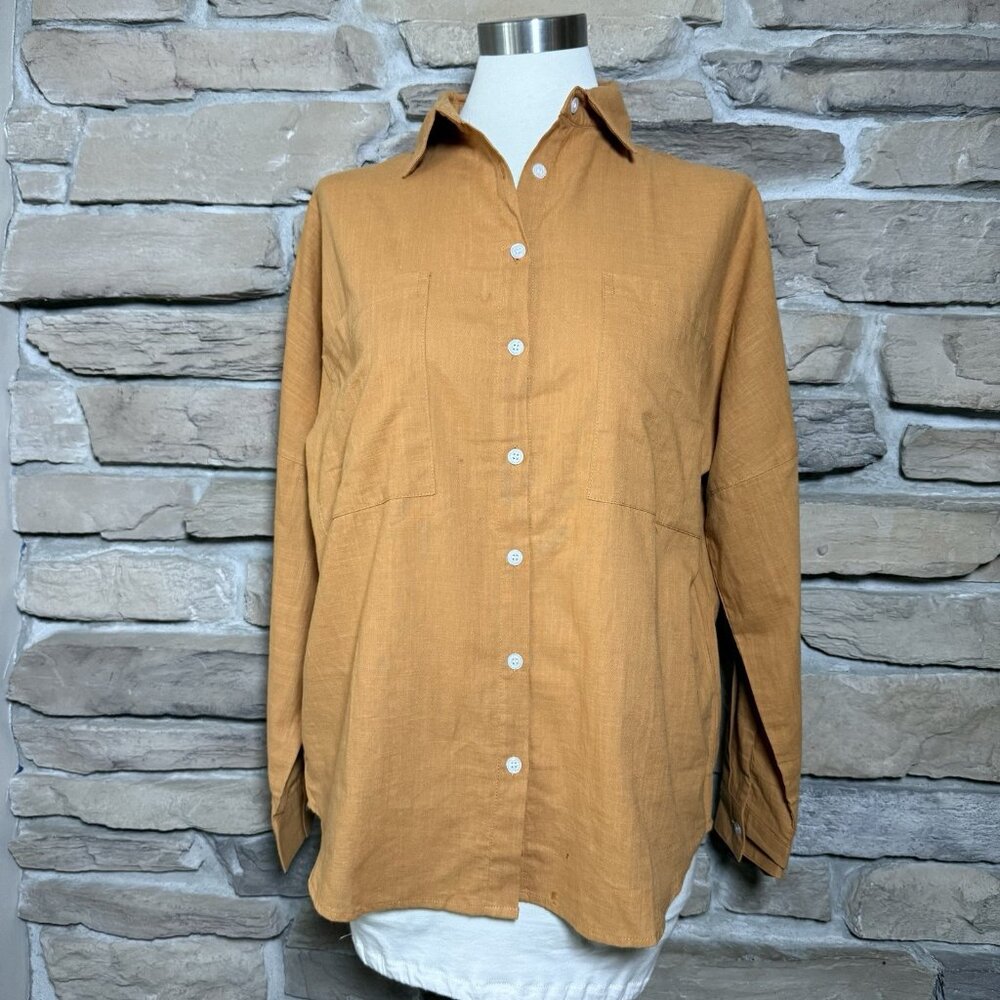 Paintcolors Women's‎ Button Down Shirt Sz S Orange Cotton Roll Tab Sleeve
